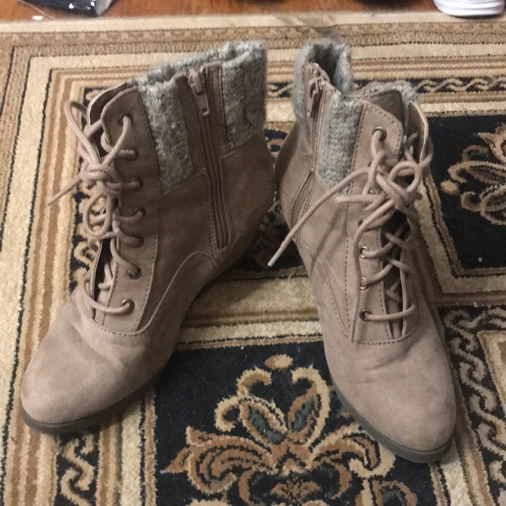 Zip up, lace ankle booties